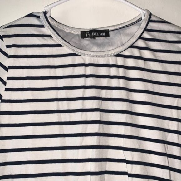 BTFBM Womens Striped Short Sleeve Bodycon Dress Black & White S - Picture 4 of 10
